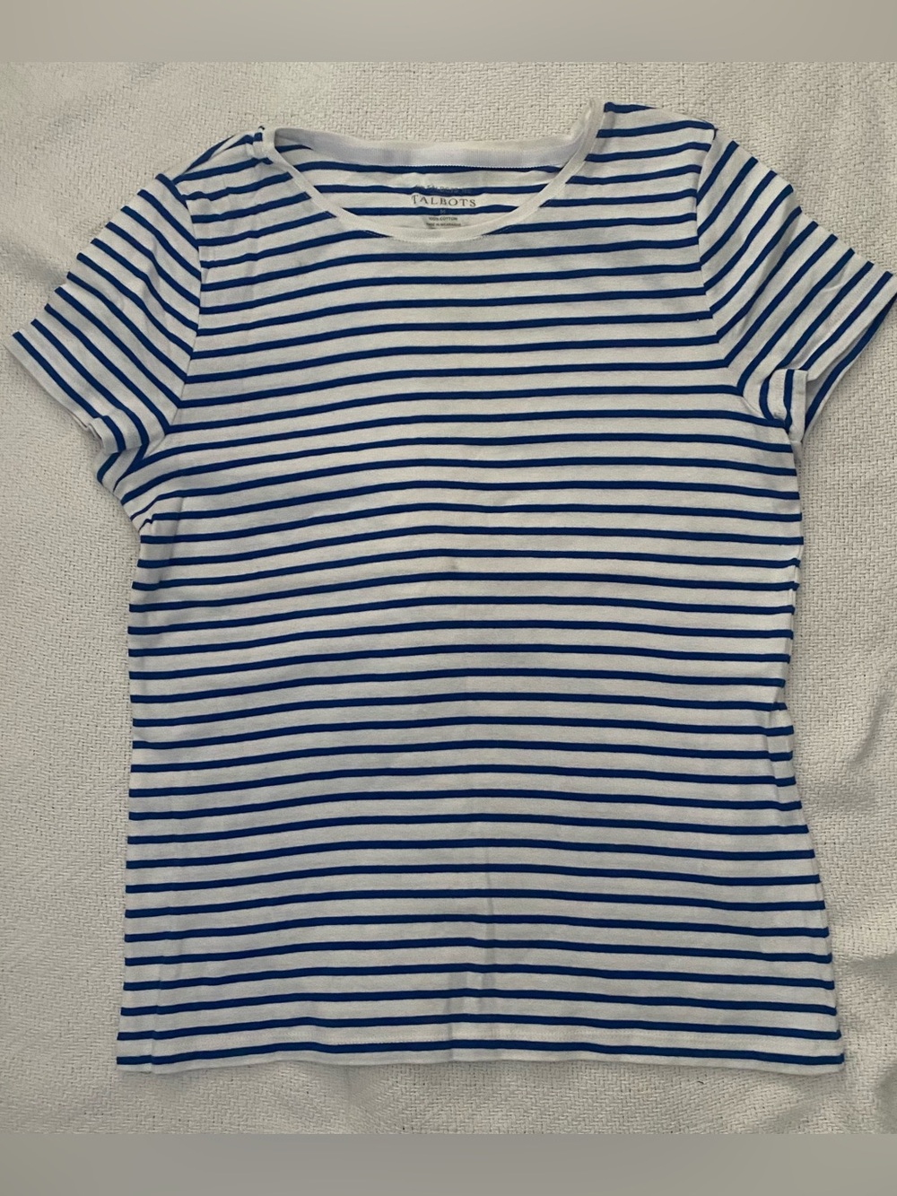 Talbots White & Blue Striped Short Sleeve Tee